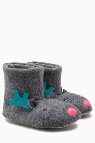 Grey Reindeer Slipper Boots